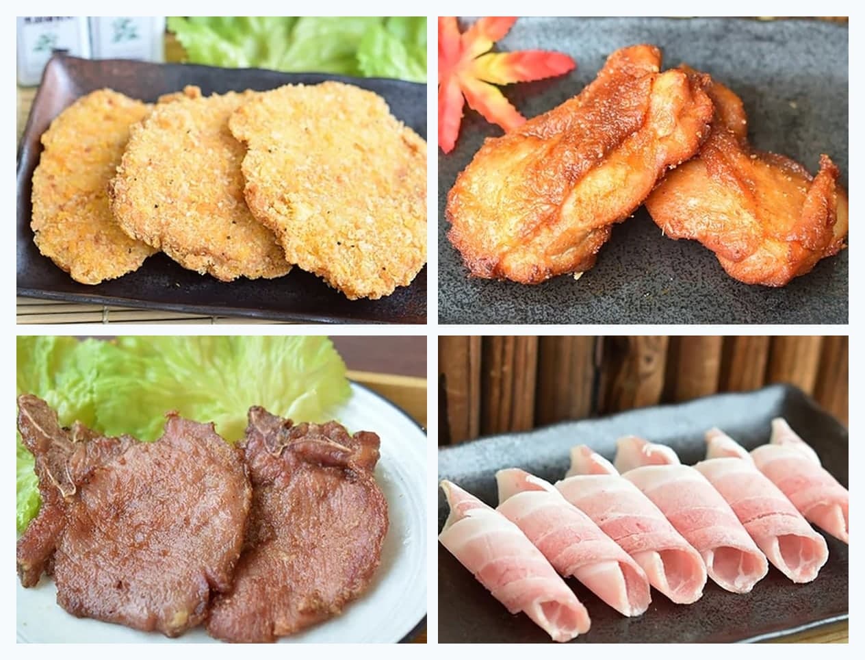 真實型錄中的雞肉與豬肉主菜照片拼圖
